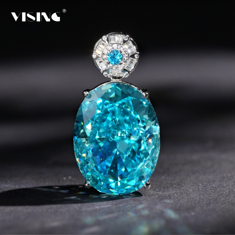 Vising Jewelry Artificial Paraiba Color 35 Carat Pendant Pigeon Egg Necklace S925 Silver Gold-Plated Vising Jewelry Artificial Paraiba Color 35 Carat Pendant Pigeon Egg Necklace S925 Silver Gold-Plated