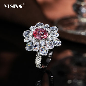 Vising breeding padparadscha rose cut dove egg ring s925 silver 1.6ct international certificate