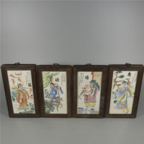 A set of fine mahogany carved solid wood old frame porcelain plates from the Republic of China paintings of fortune longevity and longevity pendants porcelain antiques and antiques