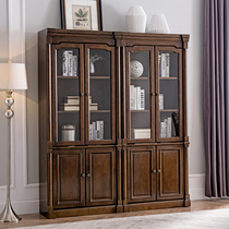 American bookcase with glass door Free combination bookcase Study Solid wood locker Household floor shelf bookshelf