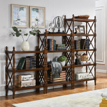 American solid wood bookshelf Living room floor-to-ceiling European bookcase free combination shelf Small bookcase Multi-layer rack storage rack