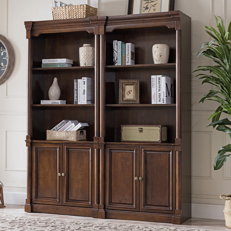American-style solid wood bookcase desk combination European-style bookshelf study storage cabinet combination with door bookcase study furniture