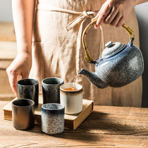 Japanese retro style ceramic tea set Genmai tea pot Household portable pot Teacup Single small cup Cooking Japanese tea set