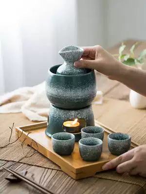 Wine warmer Japanese ceramic sake wine set Household hot wine ironing jug set White rice wine Household heating wine warmer