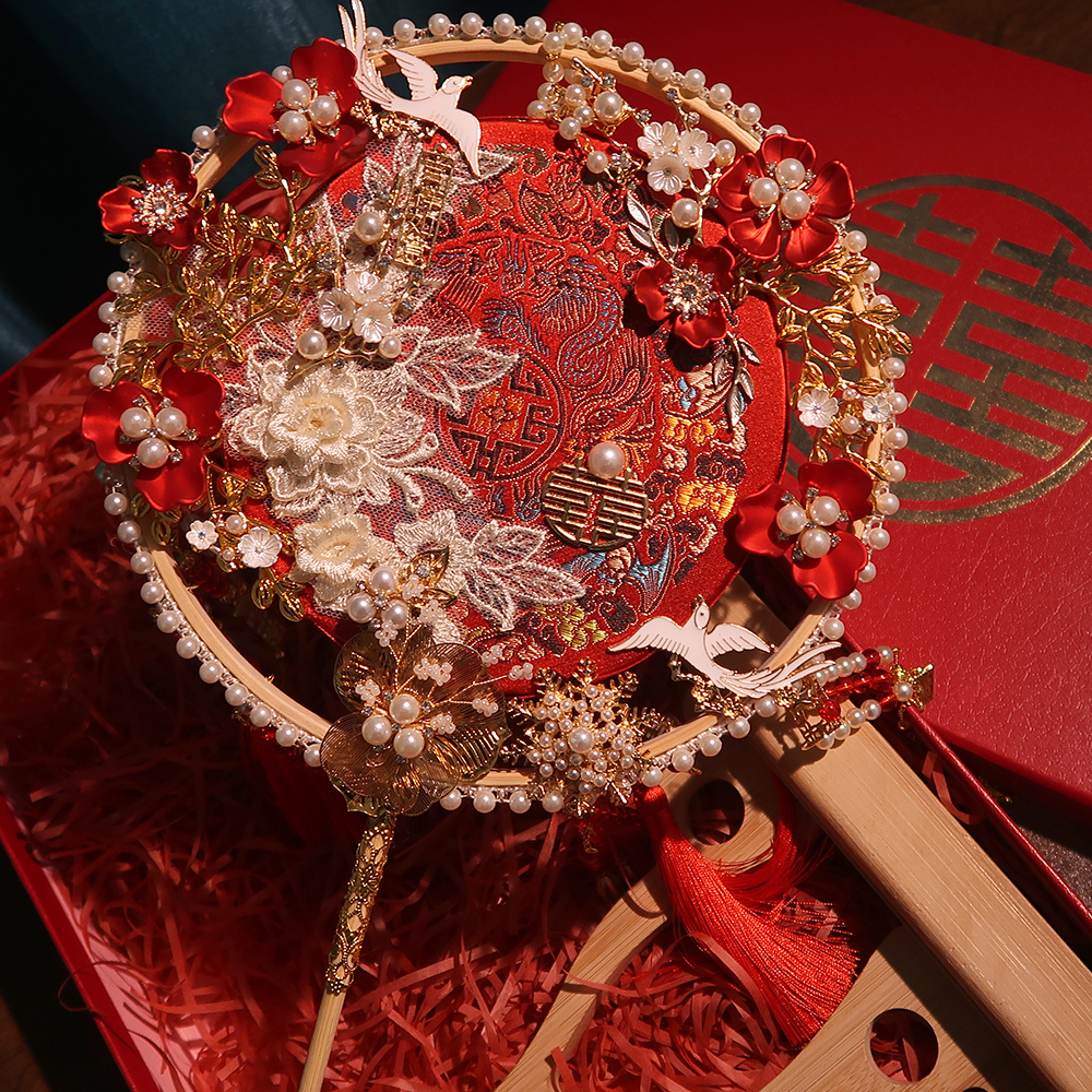 Married bride fan diy material pack handmade fan fan fan finished product Chinese wedding Xiuhe handheld fan