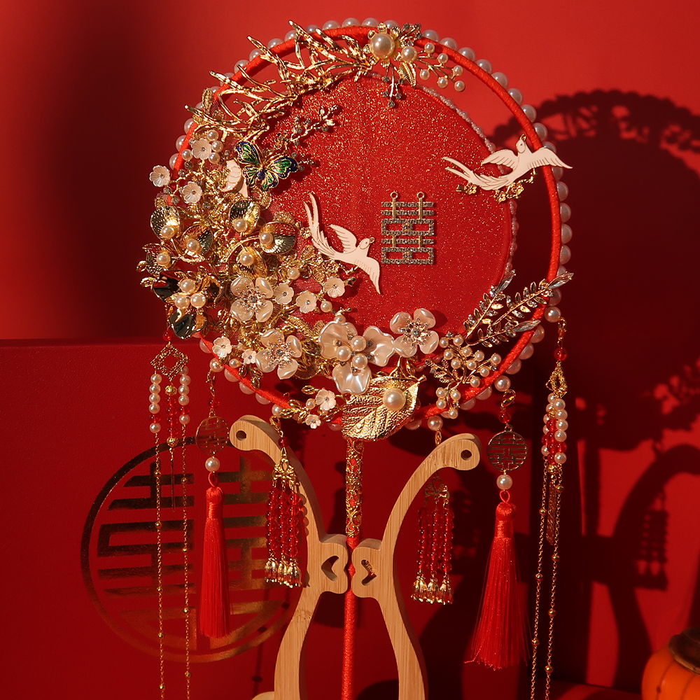 Chinese wedding Xiuhe hands with flower cluster fan marriage bride diy material bag married fan high-end fan fan fan