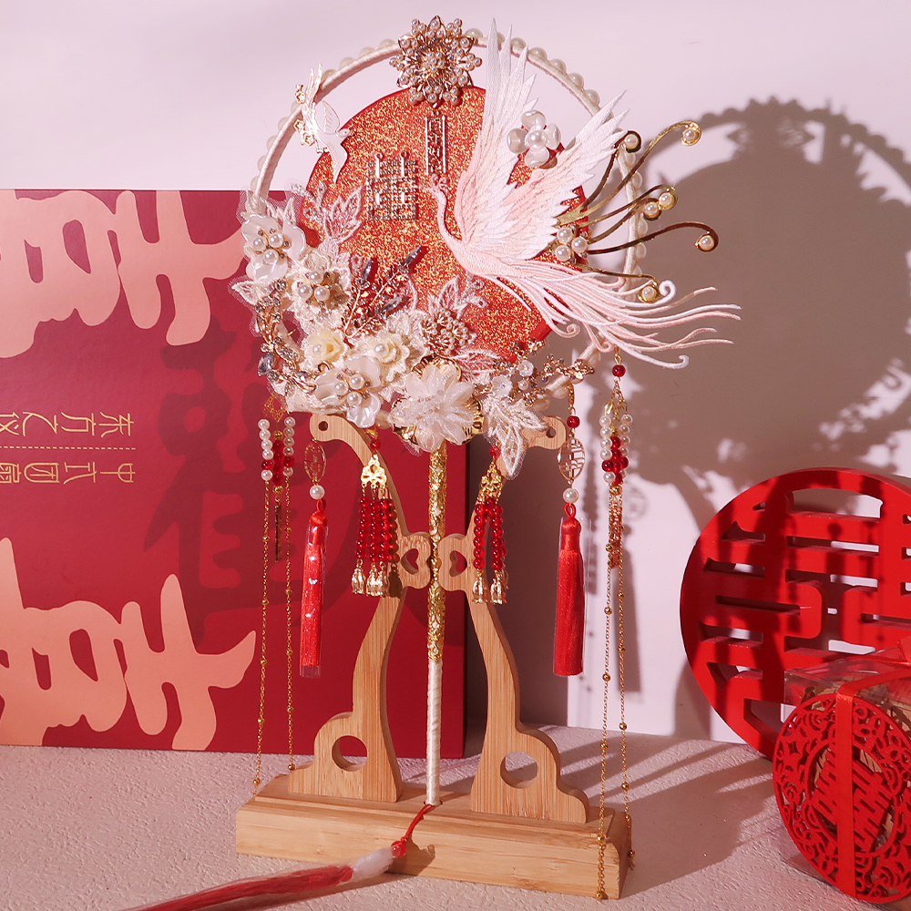 Ancient Wind Group Fan Wedding Bride Diy Material Bag Chinese touted flower wedding fan red bridal show and comedy fan-Taobao