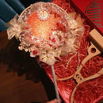 Married red fan Chinese hand-made Xiuhe fan diy material bag girlmate wedding gift bride handheld fan