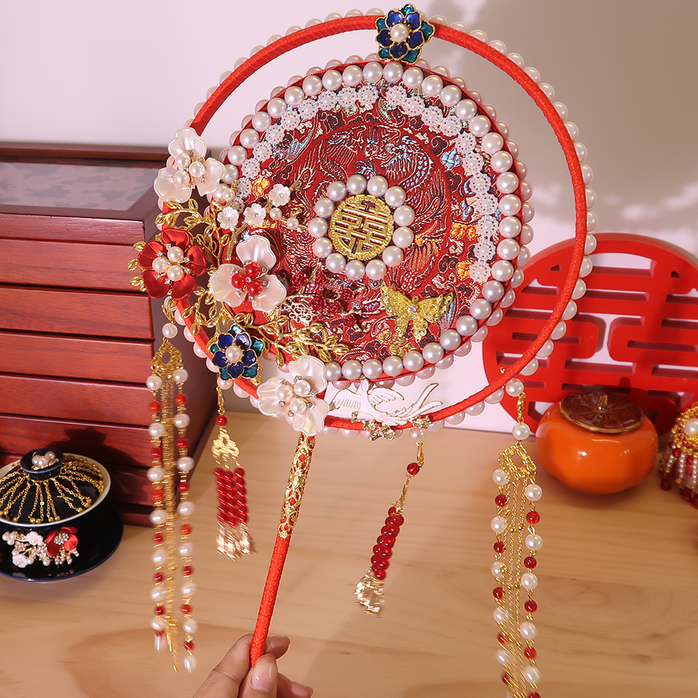 Bride marriage group fan diy material package manually married Xiufan ancient Chinese wedding newly wedding finished Xiuhe fan