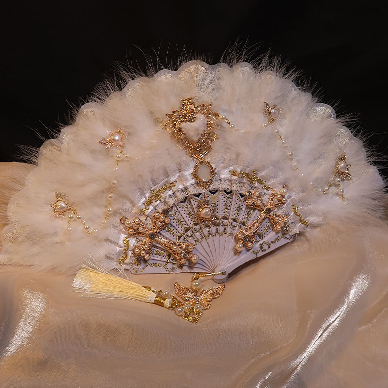 Lolita's new classical feather folding sweet fairy girl Lolit Gothic Fan Fan pat