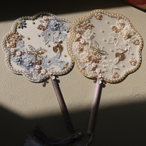 Xi fan diy material package Chinese wedding blue Xiuhe clothing fan finished fan bride married manual wedding cluster fan