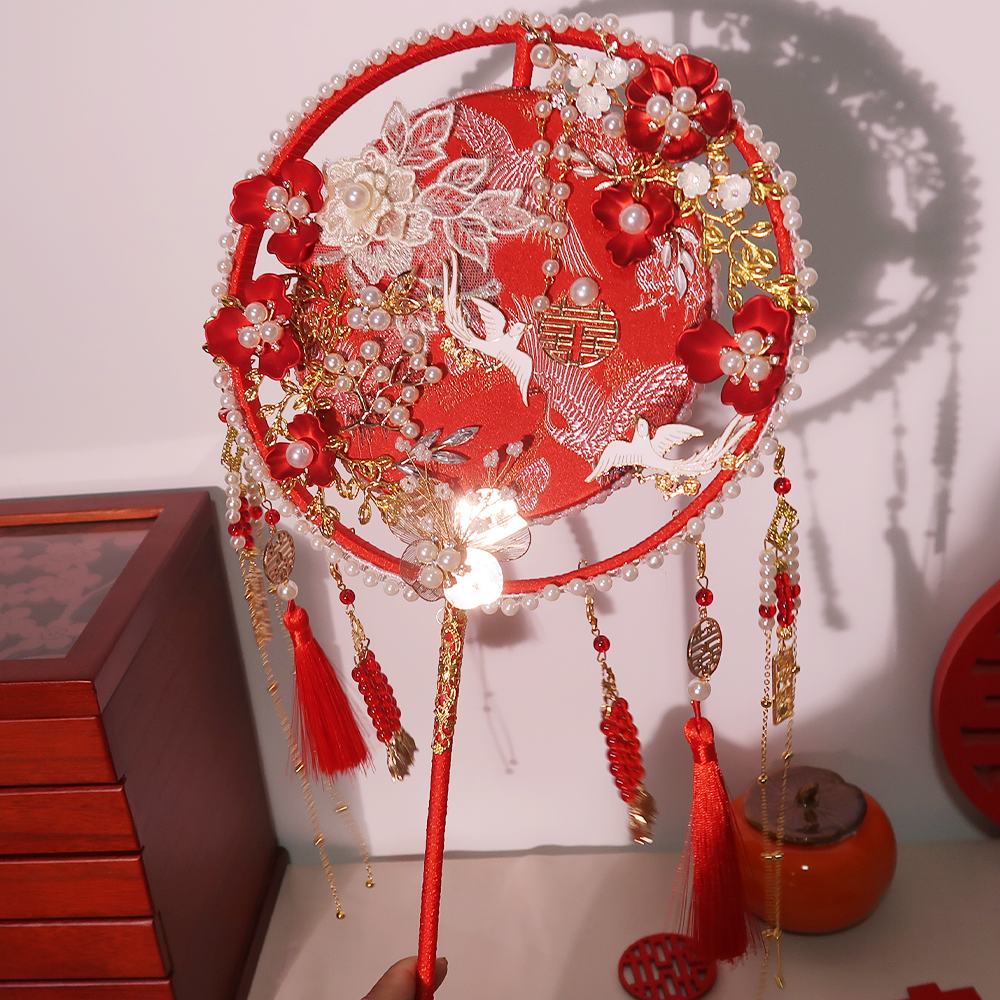Bride fan diy material package married married with flowers Chinese ancient style Han clothing double-sided finished fan