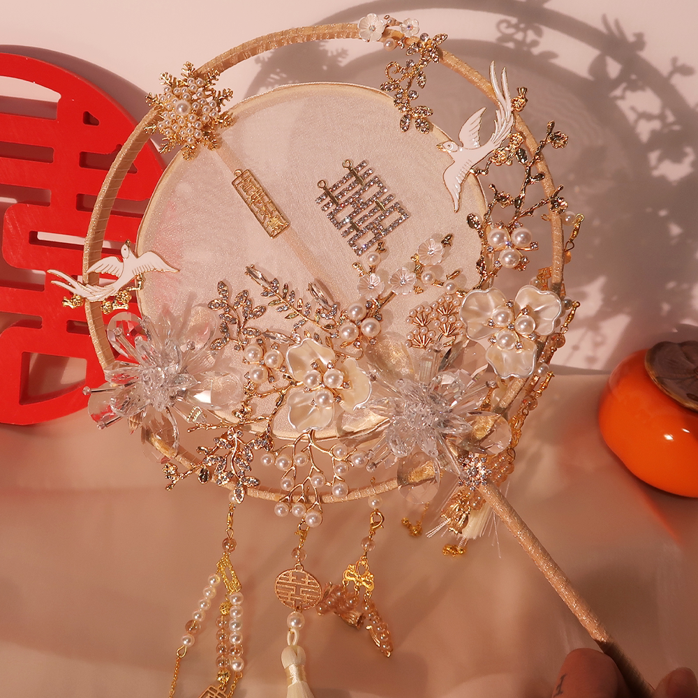 Champagne marriage bride diy material pack handmade fan fan Xiuhe clothing wedding Chinese wedding cover fan