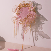 Married group fan pink Chinese bride Xiuhe gold fan finished product Han clothing material packed wedding fan fan