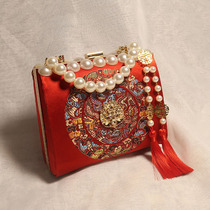 Evening original pure handmade red Chinese style Xiuhe mouth gold wedding bag Bride wedding gift Hand bag wedding gift