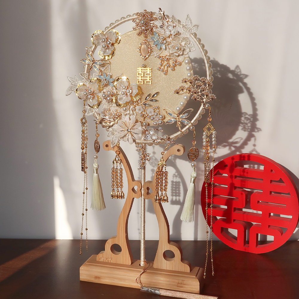 Champagne Group Fan Bride Wedding Diy Material Bag Handmade Joy Fan Show and Wedding Advanced Sensation Cover Fan-Taobao