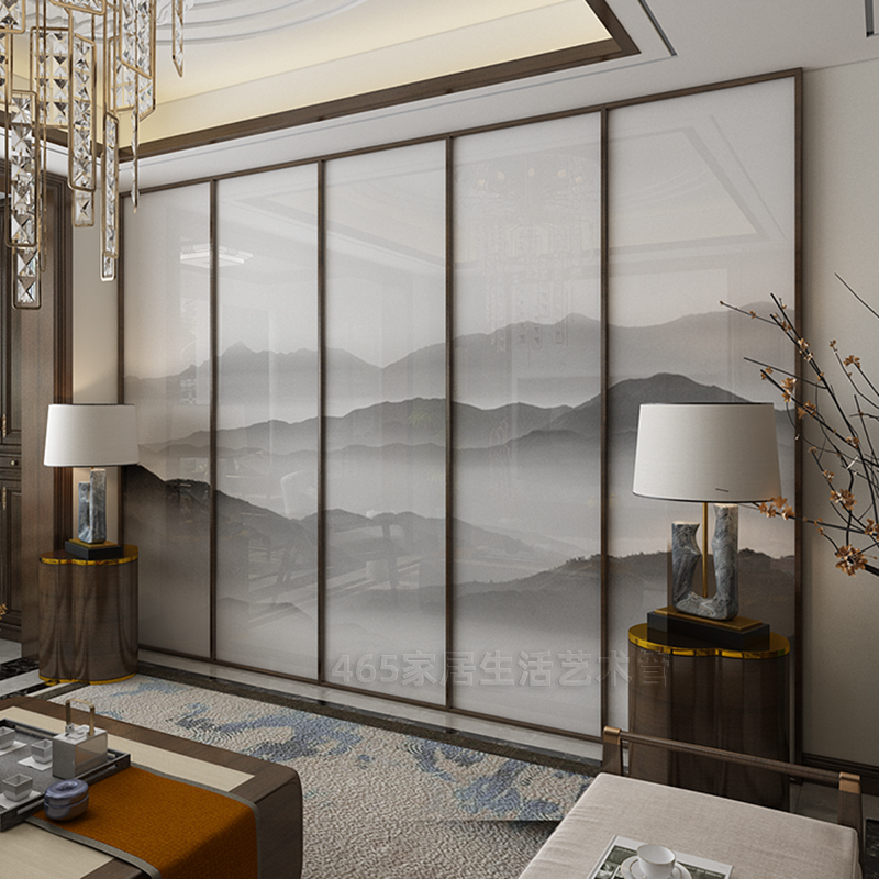 Silk glass screen partition ink landscape painting abstract artistic conception silk glass Silk Silk living room decoration
