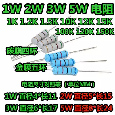 1W 2W 3W 5W resistance 1K 1 2K 1 5K 10K 12K 15K 100K 120K 150K