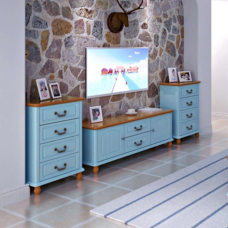 Mediterranean bedroom TV cabinet Piano paint 1 4 meters small apartment living room low cabinet Solid wood TV cabinet Floor cabinet