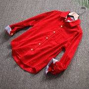 Đông cậu bé cotton áo dài tay mùa xuân và mùa thu đại học gió nhung trẻ em mới lớn áo sơ mi trẻ em