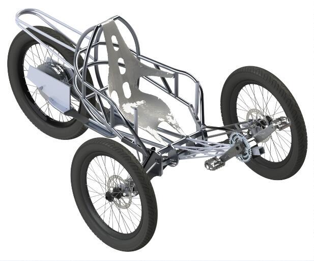 E All-Terrain 2-Reclining Three-Wheeled Bicycle Stp Format 3D Modeling Vehicle Design Materials Sent to Email