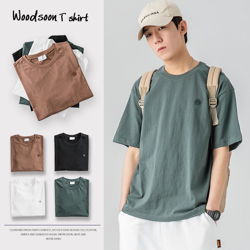 Summer T-shirt male short sleeve 2022 new pure cotton boomer smiling face guy round collar clothes loose casual T-shirt tide