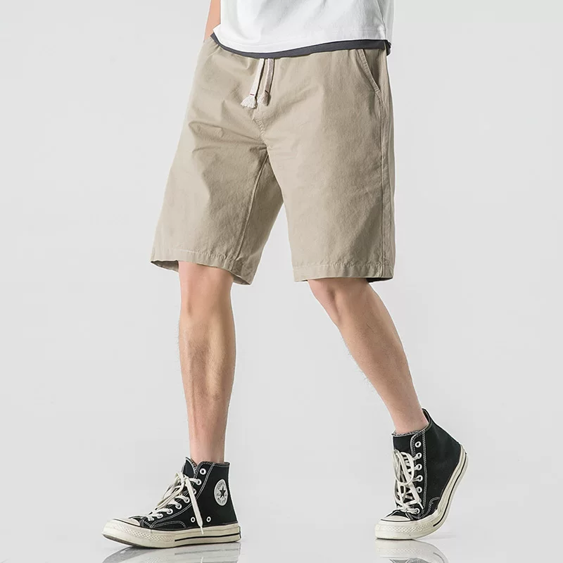 Orange solid cotton shorts, sports trousers, drawstring, oversize