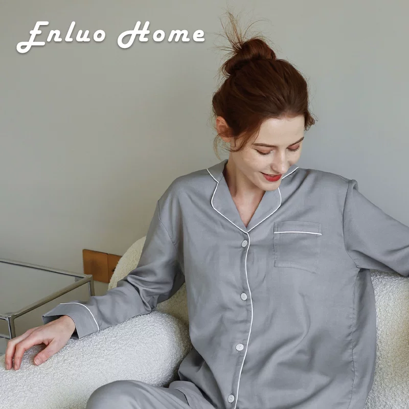 EnluoHome смесь хлопка Tencel шёлк женские пары пижама весна и осень помолвление свадебная домашняя одежда на длинный рукав