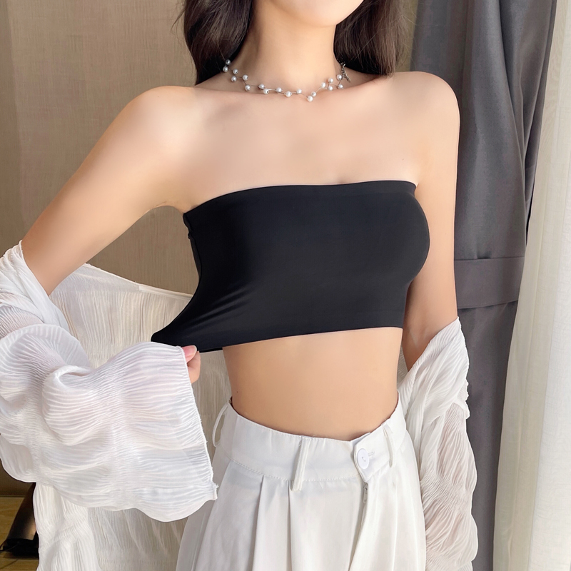 Ice Silk Seamless Non-Slip Strapless Bra for Women, Bandeau Top, One-Piece Wrap-Around Bra, Anti-Exposure, Push-Up Bra