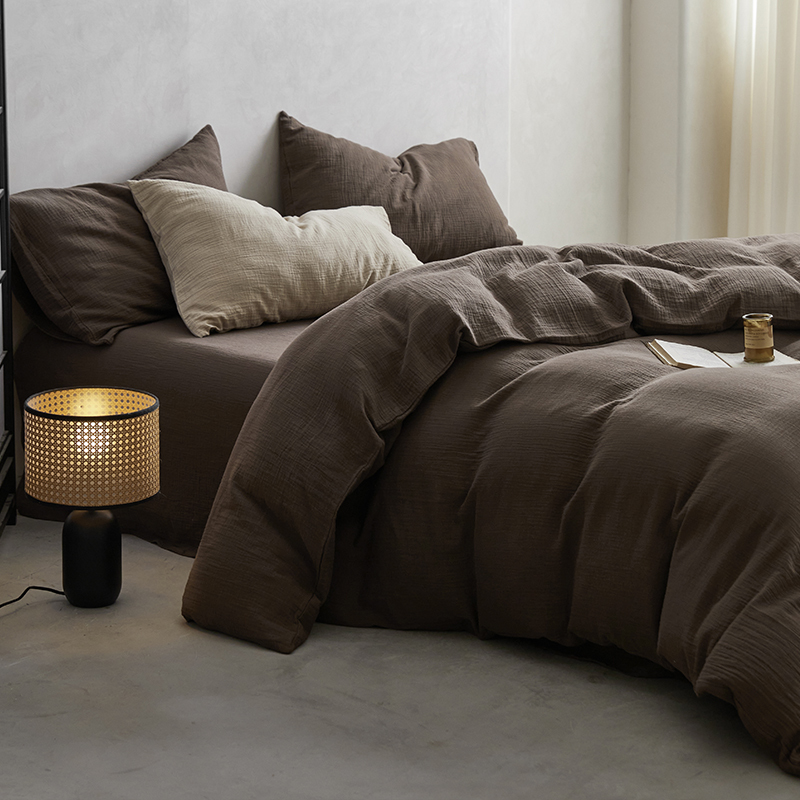 Chinoiserie Plain Color Class a Cotton Double-Layer Gauze Four-Piece Set Wabi-Sabi B&B Pure Cotton Wrinkled Gauze Bed Sheets, Fitted Bed Sheets and Quilt Cover