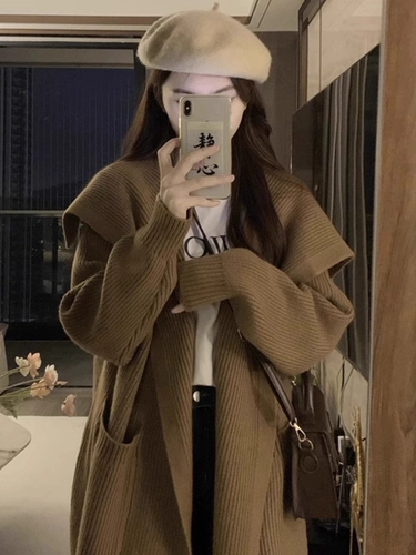 Лонгслив, осенний свитер, длинный кардиган, свободный крой, средней длины