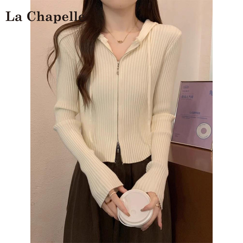 La Chapelle, белый свитер с длинными рукавами, женская весенняя новинка 2026 года, приталенный кардиган с капюшоном, короткий топ
