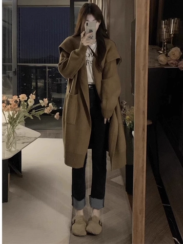 Лонгслив, осенний свитер, длинный кардиган, свободный крой, средней длины