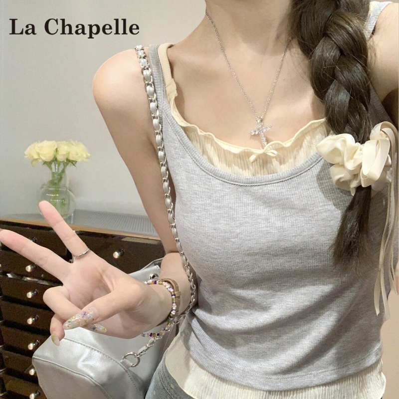 La Chapelle Gray Faux Two-Piece Camisole for Women, 2026 New Summer Style, Sleeveless Outerwear for Petite Figures