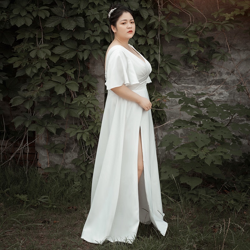 Plus-Size French-Style Cocktail Dress Hepburn Style Maternity Reception Satin Bridesmaid Banquet White Dress for Women Slimming