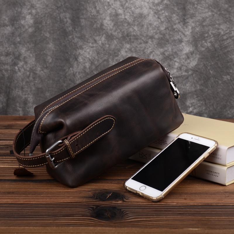 Original Retro Hand Mad Muppie Men's Hand Grab Bag Genuine Leather Large Capacity Handbag Multifunction Collection Wallet Containing Bag