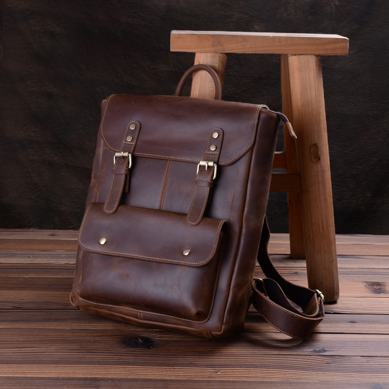 Backpack men's leather retro handmade crazy horse leather British backpack Europe and the United States casual schoolbag head layer cowhide travel bag