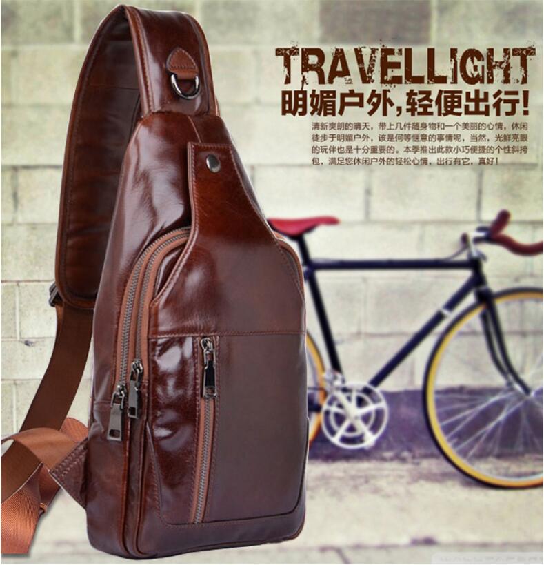 Xuan Mashi's new cowhide men's chest bag leather men's bag Korean version of the casual backpack shoulder bag retro messenger bag tide