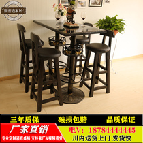  Solid wood bar table and chair set Coffee high-legged table and chair Wrought iron bar table and chair combination Wooden bar stool Bar