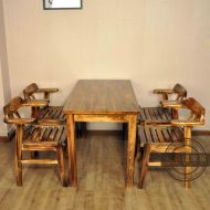Chống ăn mòn rắn gỗ carbonization trong nhà và ngoài trời giải trí ngoài trời đồ nội thất ban công bar sân bàn cà phê và ghế kết hợp kit