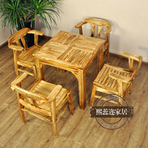  Outdoor balcony tea drinking table and chair Villa courtyard garden leisure outdoor anti-corrosion wooden table and chair combination five-piece solid wood