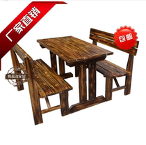  Manufacturer outdoor table and chair combination Outdoor beer square anti-corrosion carbonized solid wood outdoor table and chair kit