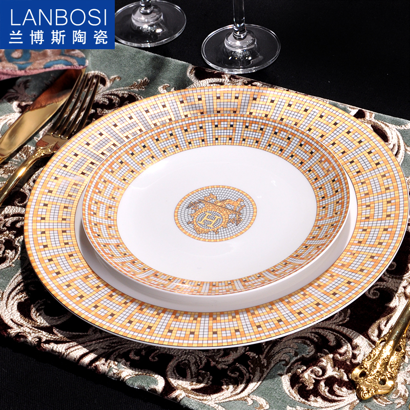 European-Style Tableware Ceramic Flat Plate Western-Style Steak Plate Round Plate Soup Plate Dinner Plate Decorative Fruit Plate Household Bone China
