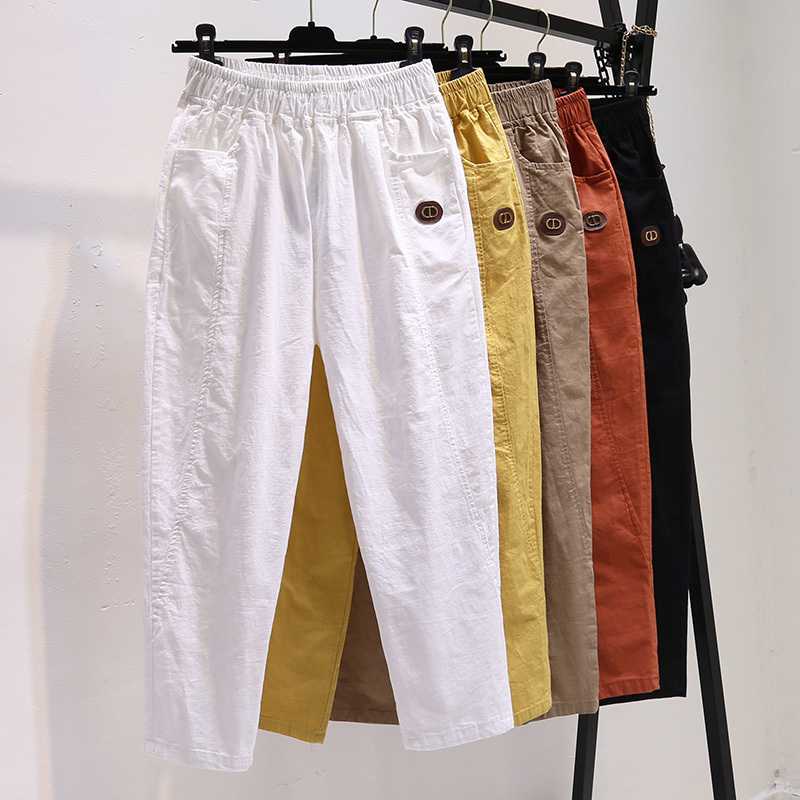 2026 Summer Thin White Casual Dad Pants Loose Cotton Linen Petite Cropped Trousers for Women Spring and Autumn 2026 Summer Thin White Casual Dad Pants Loose Cotton Linen Petite Cropped Trousers for Women Spring and Autumn