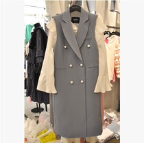 Spring and Autumn new womens long version of slim double-breasted vest Korean version of large size suit collar sleeveless skinny coat women
