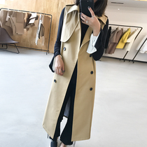 2022 autumn new Korean version of the long version of the slim wind dress horse chia female lace with slim double-row buttoned horse jacket jacket big code