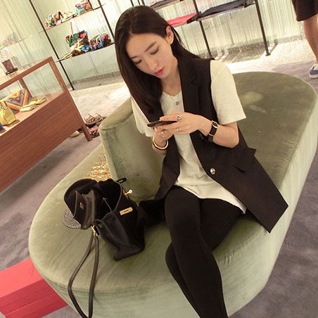 2022 Spring and autumn new Korean version of the thin medium long version of the large size Shoulder West Suit Collar of the suit vest woman