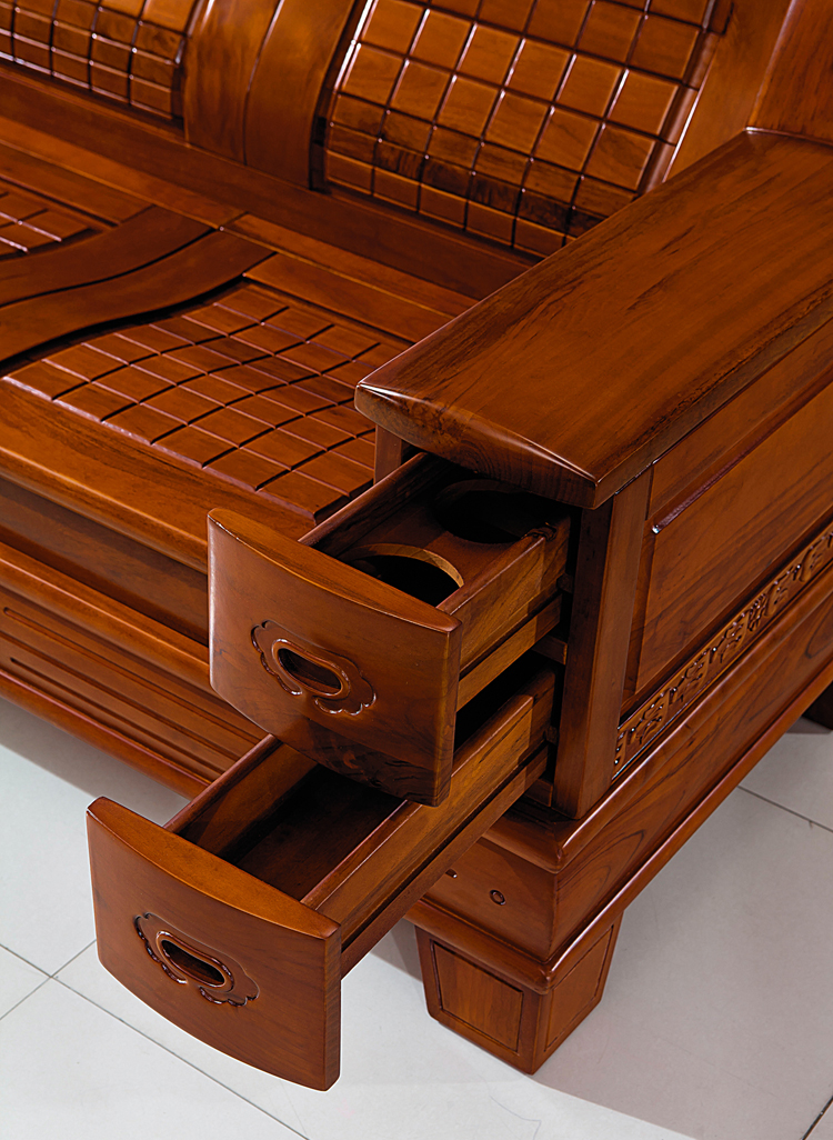 Sofa Dafuhao, sofa gỗ rắn long não, gỗ nguyên chất, chất lượng kim cương, ba bàn cà phê lớn, gỗ thủ công tinh khiết - Ghế sô pha sofa gỗ sồi hiện đại
