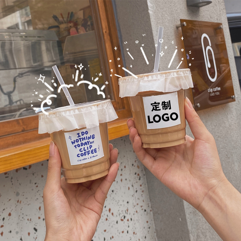 350ml disposable high transparent pet coffee cup cold drink cup leak-proof milk tea cup lid juice drink cup custom LOGO