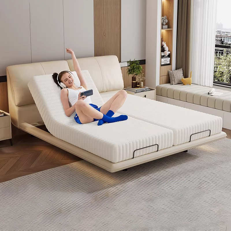 Fully Automatic Smart Bed Elephant Ear Electric Adjustable Bed Couple's Non-Disturbing Double Bed Multifunctional Leather Bed Fully Automatic Smart Bed Elephant Ear Electric Adjustable Bed Couple's Non-Disturbing Double Bed Multifunctional Leather Bed